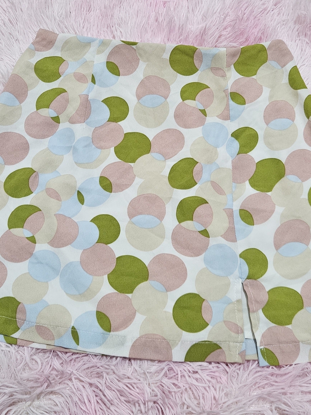 SHEIN Pastel Circle-Print Mini Skirt - Green, Pink, Blue, Cream